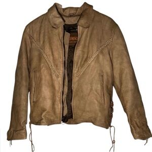 UNIK Leather Jacket Women’s L | Braided Trim Moto Western Lace-Up Sides